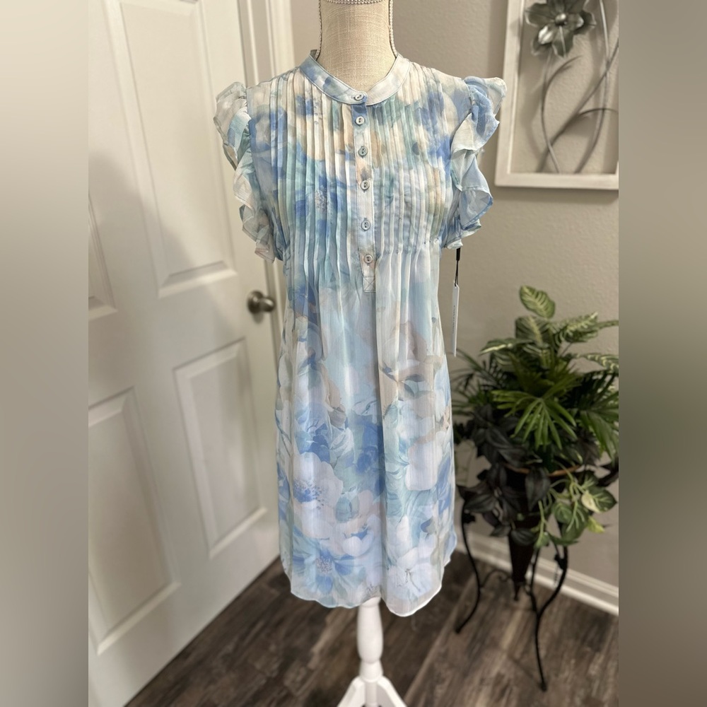 NWT Calvin Klein Women’s Multicolor Floral Flutter Sleeve Dress Size 8